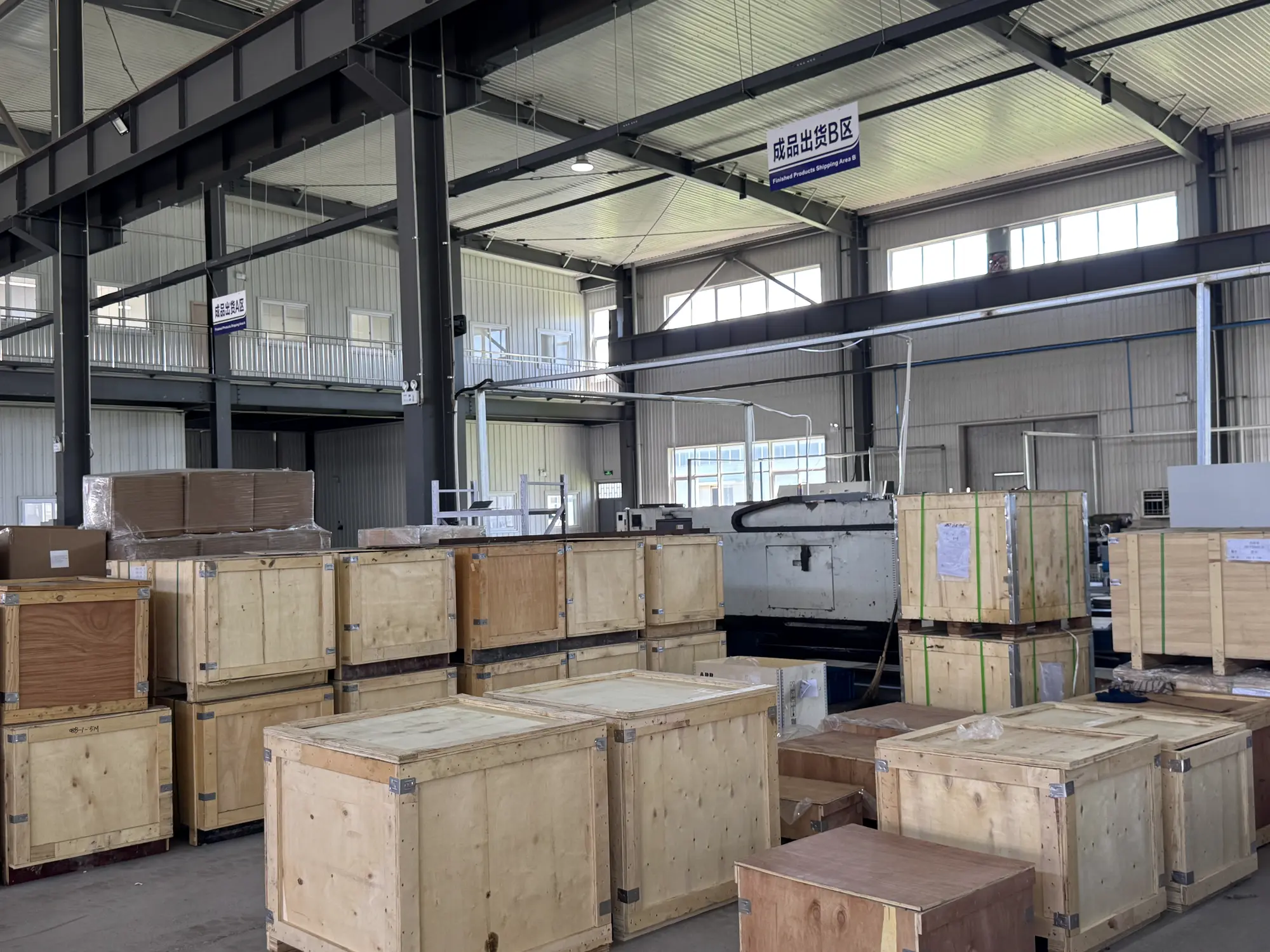 Prepared export crates inside the factory